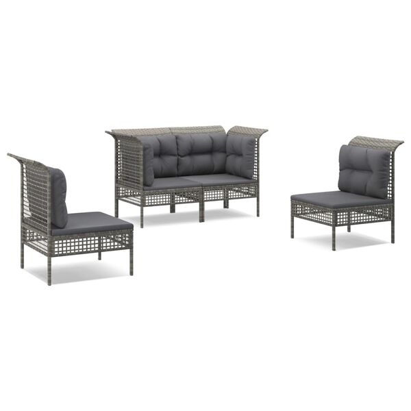 vidaXL 4 Piece Patio Lounge Set with Cushions Grey Poly Rattan