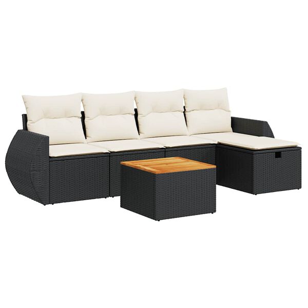 vidaXL Garden Sofa Set Black PE rattan 6-piece set Adjustable Feet