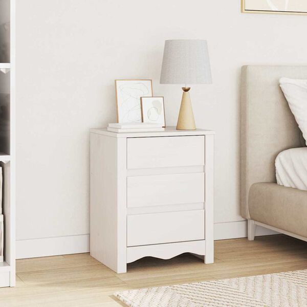 vidaXL Bedside Cabinet Drammen White 45 x 35 x 56 cm Solid pine wood