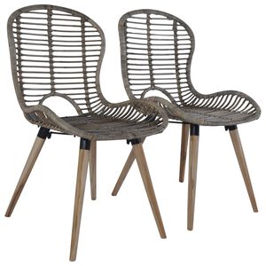 vidaXL Dining Chair Set of 2 Brown Natural rattan and wood Standard