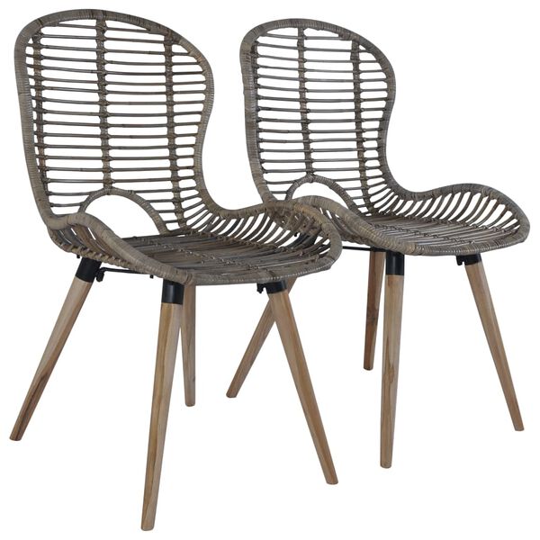vidaXL Dining Chair Set of 2 Brown Natural rattan and wood Standard