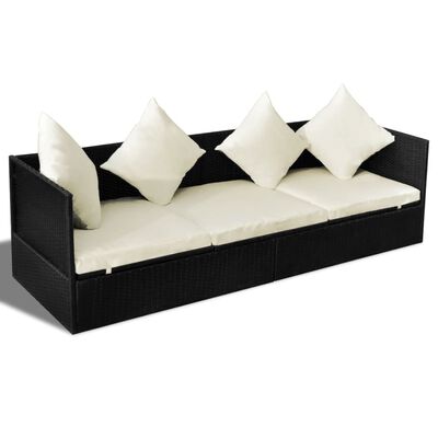 vidaXL Patio Sofa with Cushion & Pillow Poly Rattan Black