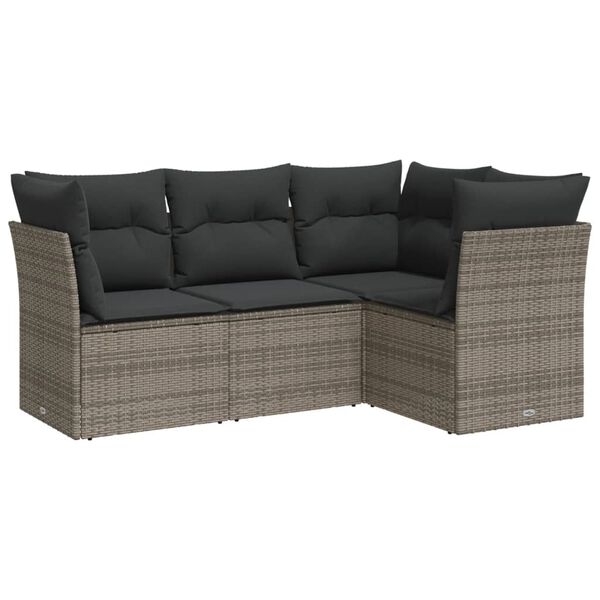 vidaXL Garden Sofa Set Grey PE Rattan 4 Piece Set Modular