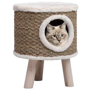 vidaXL Cat House Brown Seagrass, Flakeboard, Plush Durable Cat House