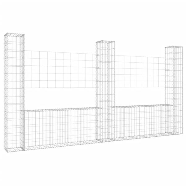 vidaXL U-shape Gabion Basket with 3 Posts Iron 102.4"x7.9"x59.1"