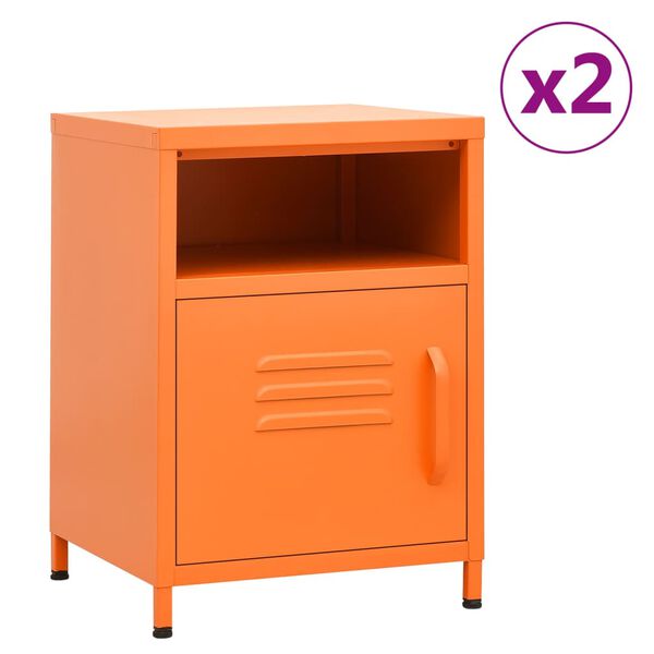 vidaXL Nightstand Set of 2 Orange Steel Medium Levelers Nightstand