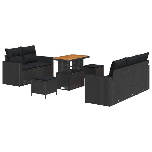 vidaXL Garden Sofa Set with Cushion 8 pcs Black Poly Rattan