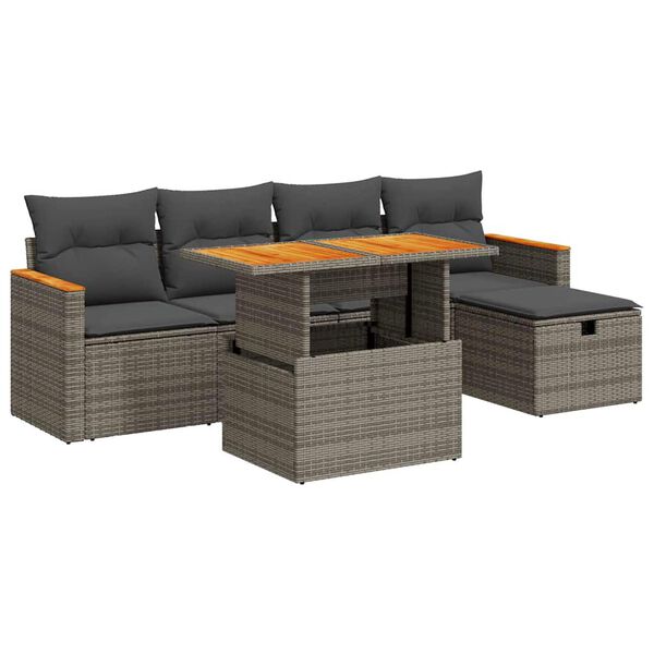 vidaXL Garden Sofa Set Grey PE rattan Medium Adjustable Feet