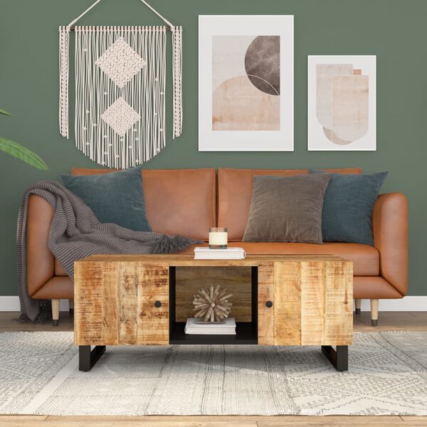 vidaXL Coffee Table Natural wood with black legs