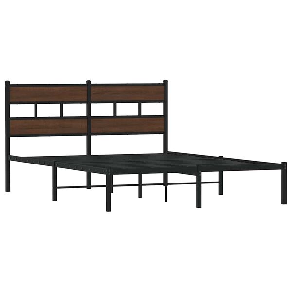 vidaXL Bed Frame Brown Oak Steel, Engineered Wood Double Modern