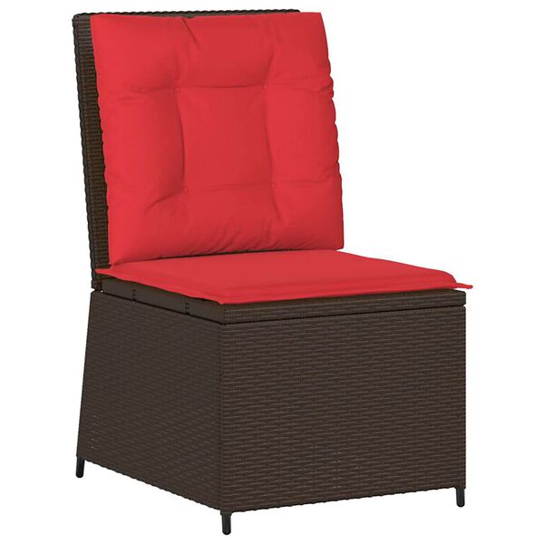 vidaXL Garden Sofa with Cushion Brown and Red Poly Rattan