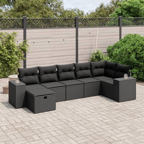 vidaXL Patio Sofa Set Black Poly Rattan, Steel Large Modular