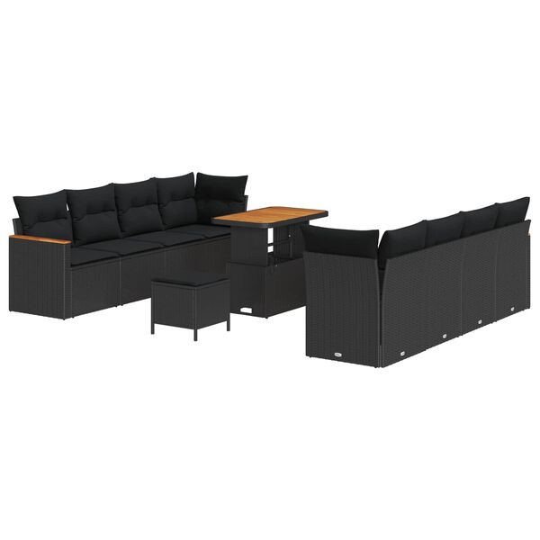 vidaXL Garden Sofa Set 11 pcs Black Poly Rattan