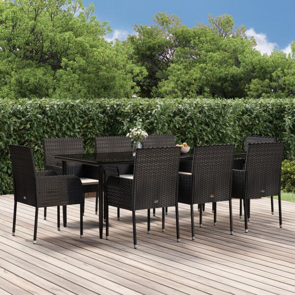 vidaXL Garden Dining Set Black and Cream White