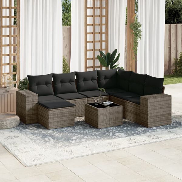 vidaXL Garden Sofa Set Gray PE rattan, powder-coated steel, tempered glass