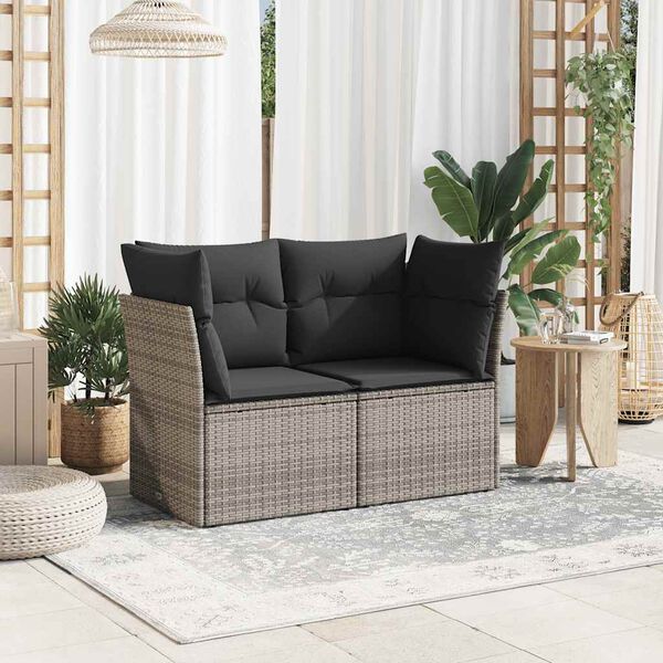 vidaXL Garden Sofa Grey PE Rattan, Powder-Coated Steel, Polyester 2-Seater
