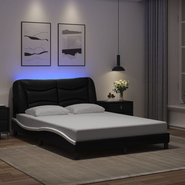 vidaXL Bed Frame Black and White Faux Leather 47.2 x 78.7 in Bed Frame