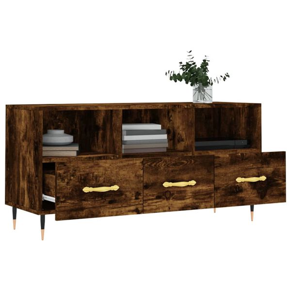 vidaXL TV Cabinet Smoked Oak Engineered Wood, Iron Medium TV Cabinet