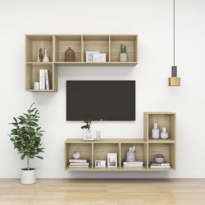 vidaXL Wall-mounted TV Stand Sonoma Oak 14.6"x14.6"x42.1" Engineered Wood