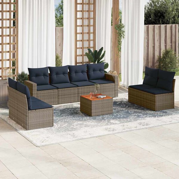 vidaXL 9 Piece Patio Sofa Set with Cushions Gray Poly Rattan