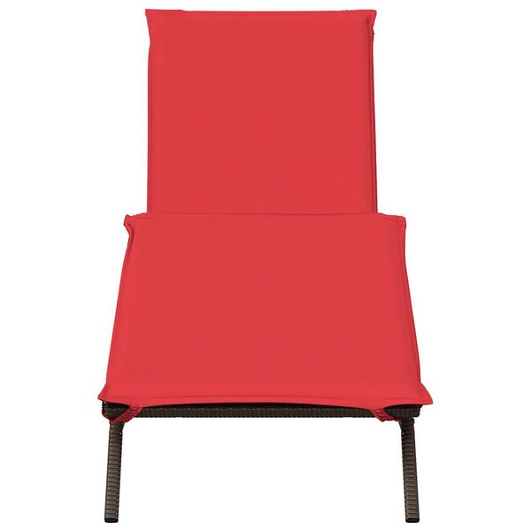 vidaXL Patio Sun Lounger Brown and Red PE rattan 1-person