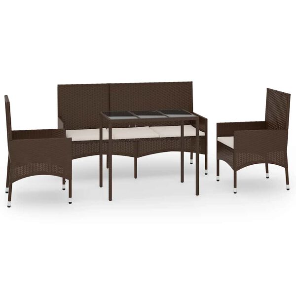 vidaXL 4 Piece Patio Lounge Set with Cushions Brown Poly Rattan