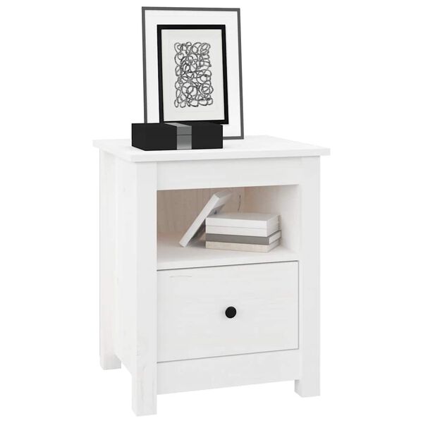 vidaXL Bedside Cabinet Set of 2 White Solid Pine Wood Standard