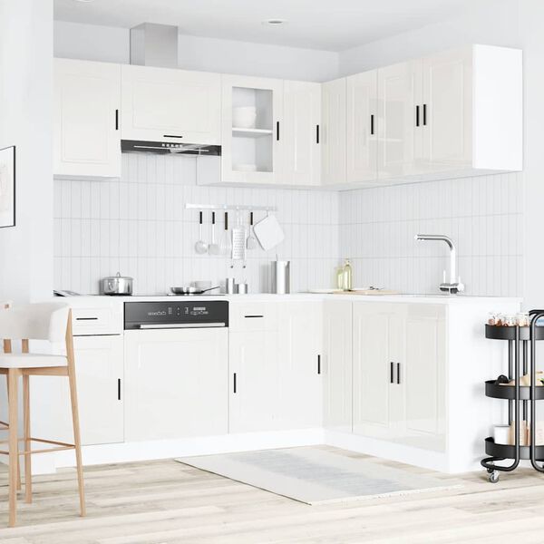 vidaXL Kitchen Cabinet Set Gloss white Engineered wood and glass Large