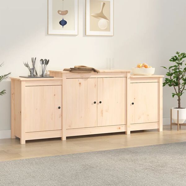 vidaXL Sideboard Natural Pine Solid Pine Wood, Metal Large Sideboard