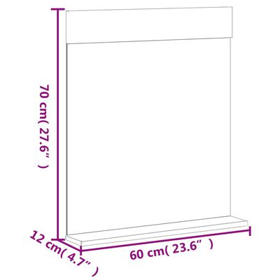 Empty cabinet with dimensions 70 cm height, 60 cm width, 12 cm depth, no doors.