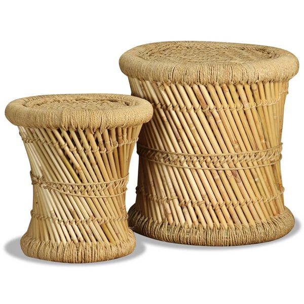 vidaXL Stool Set of 2 Natural bamboo and jute Bamboo and jute Set of 2