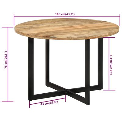 vidaXL Dining Table 43.3"x29.5" Solid Wood Mango