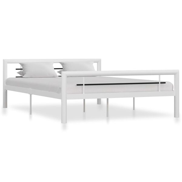 vidaXL Bed Frame White and Black Metal 55 x 79 in Decorative Inlays