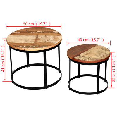 vidaXL Two Piece Coffee Table Set Solid Reclaimed Wood Round 15.7"/19.7"