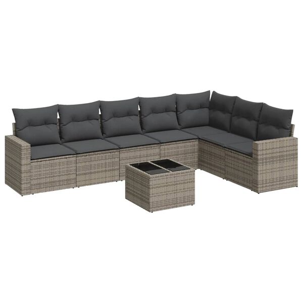 vidaXL Garden Sofa Set Grey PE rattan, powder-coated steel, tempered glass