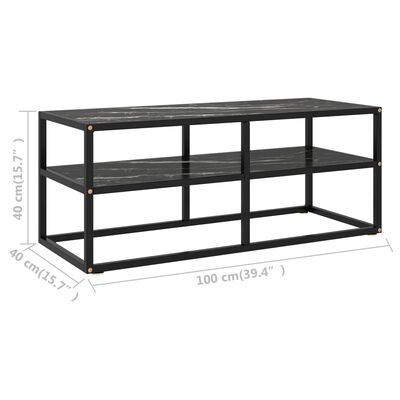 vidaXL TV Stand Black with Black Marble Glass 39.4"x15.7"x15.7"