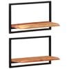 vidaXL Wall Shelf Set of 2 Natural wood, Black Solid acacia wood, Steel