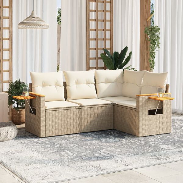 vidaXL Garden Sofa Set Beige PE rattan Medium Modular Garden Sofa Set