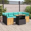 vidaXL 7 Piece Patio Sofa Set with Cushions Black Poly Rattan Acacia