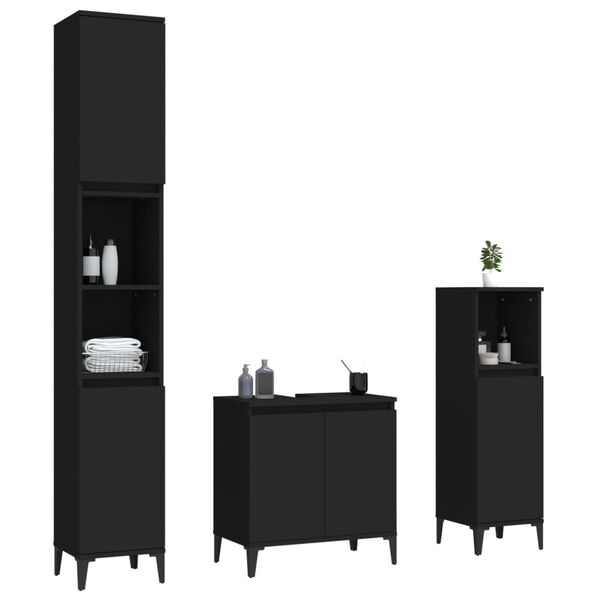 vidaXL Bathroom Furniture Set Black Engineered wood, metal Medium