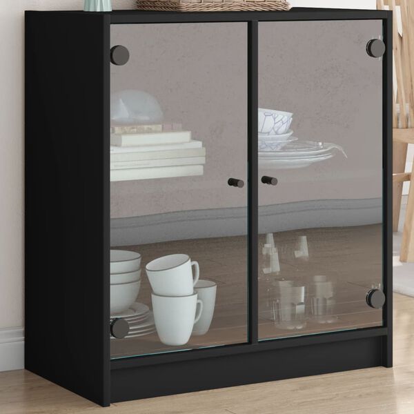 vidaXL Side Cabinet Black Engineered wood, Glass Medium Side Cabinet