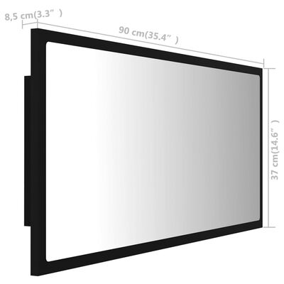 vidaXL LED Bathroom Mirror Black 35.4"x3.3"x14.6" Engineered Wood