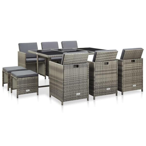 vidaXL Outdoor Dining Set Grey Rattan + Dark Grey Cushion