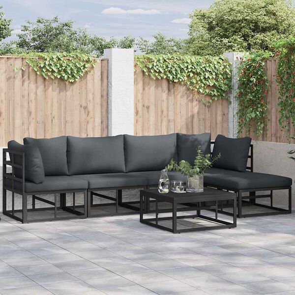 vidaXL Garden Sofa Set with Cushion 6 pcs Black Aluminium