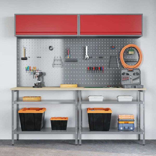 vidaXL Work Bench Set with Shelf 8 pcs Gray 200 x 55 x 200 cm Steel