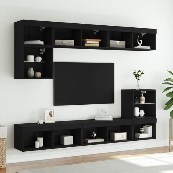 vidaXL TV Cabinet Set of 2 Black Engineered wood Medium TV Cabinet
