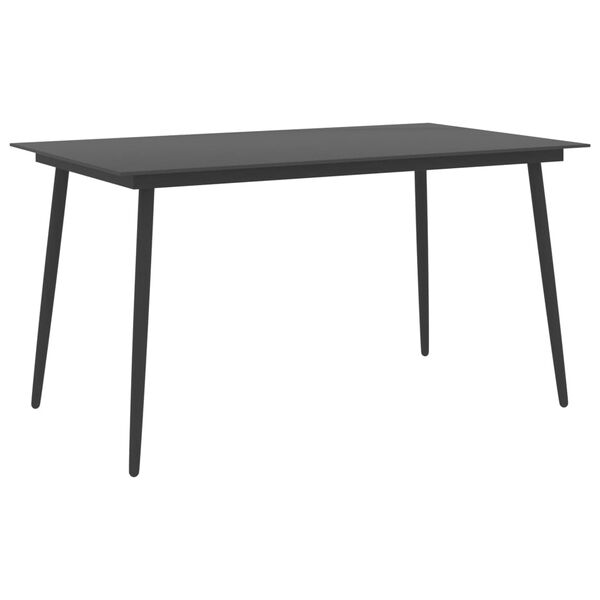 vidaXL Garden Table Black Powder-coated steel, glass 59.1 x 35.4 x 29.1 in