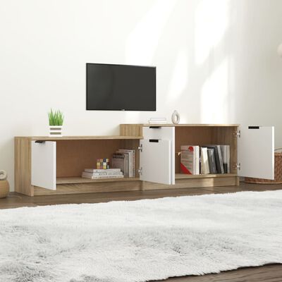 vidaXL TV Cabinet White and Sonoma Oak 62.4"x14.2"x17.7" Engineered Wood