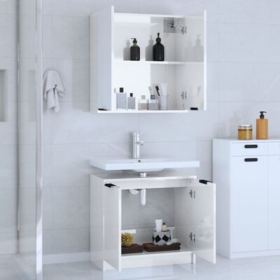 vidaXL 2 Piece Bathroom Cabinet Set High Gloss White Engineered Wood