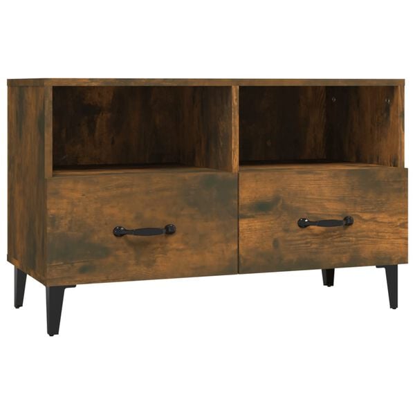 vidaXL TV Cabinet Smoked Oak Engineered Wood, Iron TV Cabinet